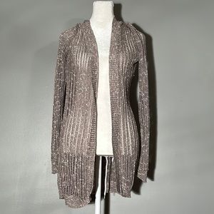 Full Tilt Purple and White Cardigan Sweater with Hood, Size Medium
